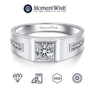【#69 Men Wedding Ring】MomentWish Synthetic Moissanite Mens Wedding Ring, Engagement Ring in 925 Sterling Silver