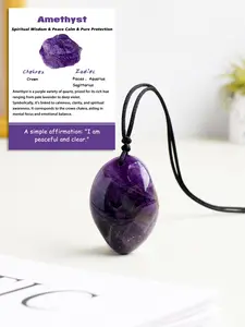 Natural Crystal Amethyst Pendant Necklace, Adjustable Thread Jewelry, Elegant Gemstone Accessory for Women, Unique Gift Idea