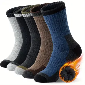 Autumn Winter Thickened Plus Size Socks Men's Wool Socks Fleece Lined Warm Cashmere Socks High Tube Long Socks Color Block Outdoor Sports Socks Unisex Socks Hiking Cycling Socks