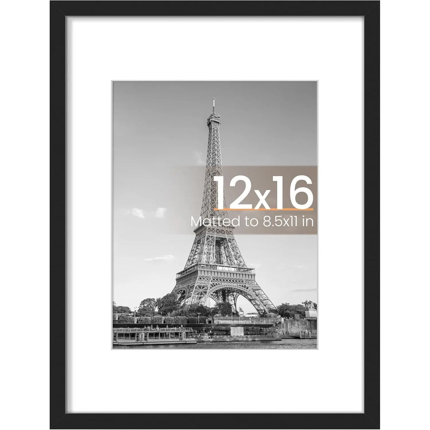Black Classic Rectangular Frame (1 Pack) - 12x16 in Without Mat, 8.5x11 in With Mat, Wall-Hanging Indoor Home Decor for Living Room
