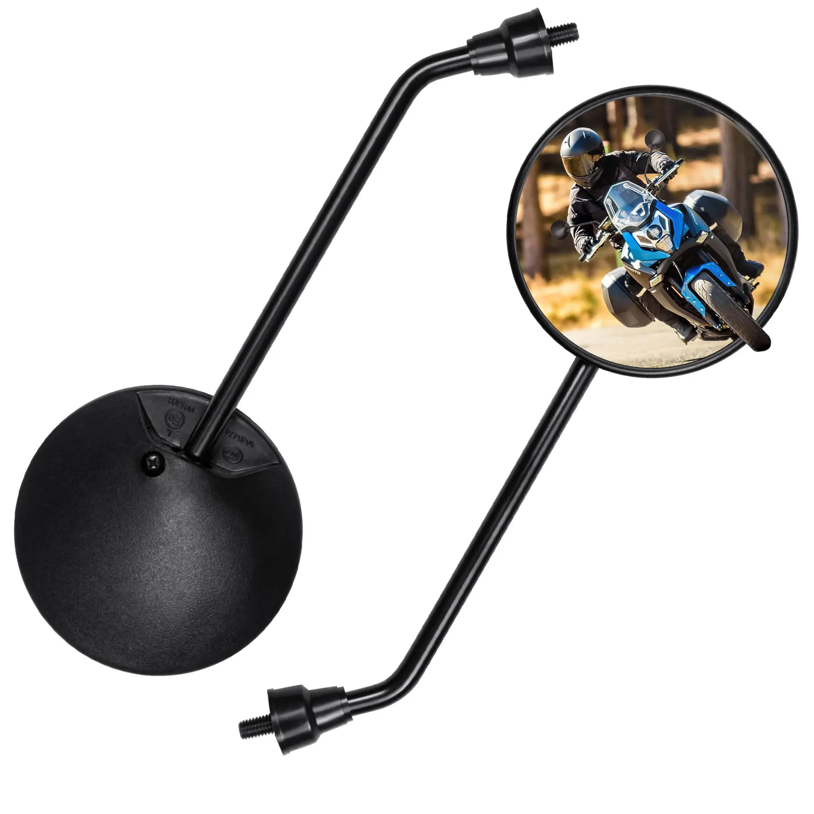 Black Mirror Motorcycle Mirrors with 8mm Bolt, 360° Angle Dial, Electric-Operated, Fits ATV & Scooters, Dirt-Bikes, Mopeds, Rollers, E-Bikes