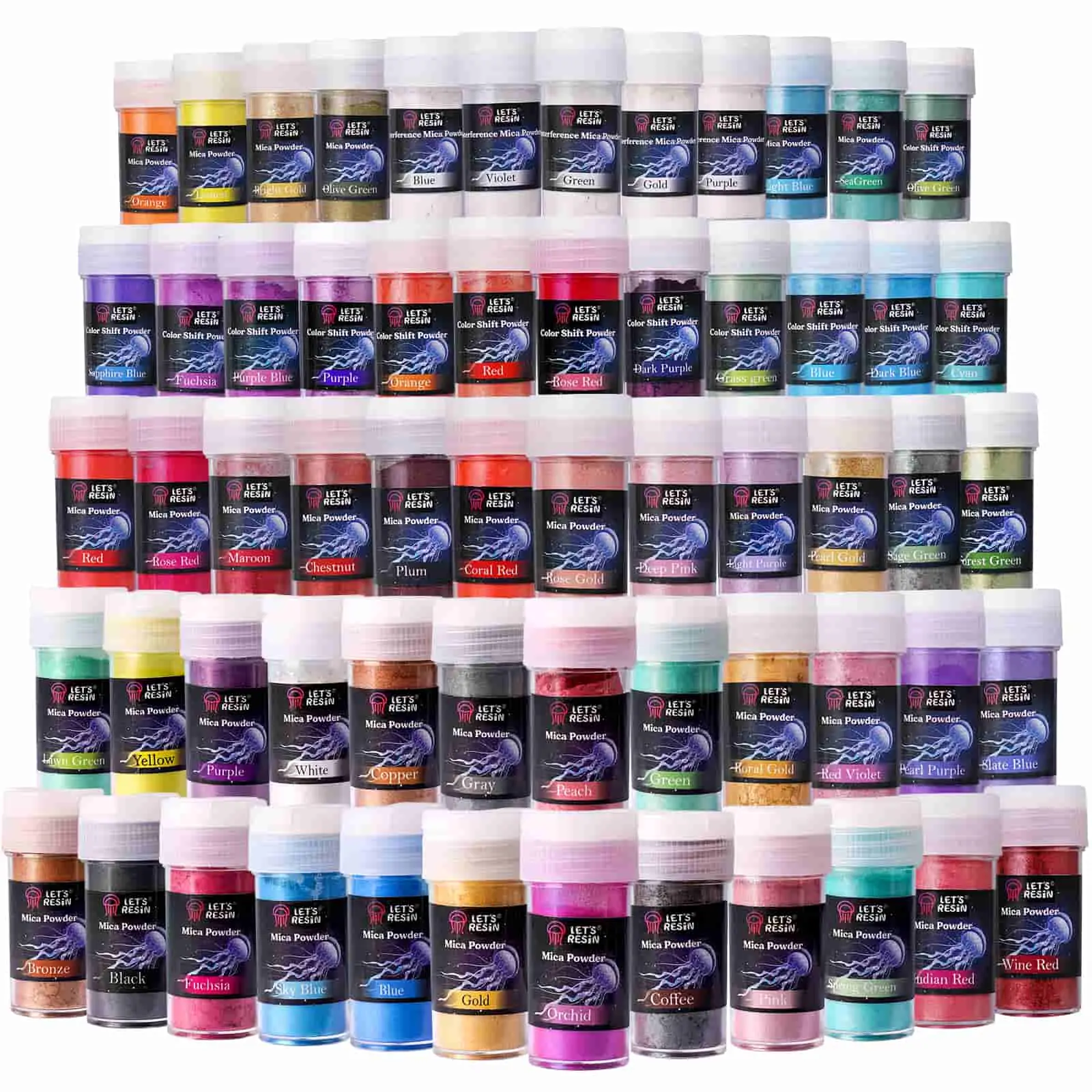 60 Colors Mica Powder, Natural Pearlescent Pigment Powder for Epoxy Resin/UV Resin for Candle Making, Resin Dye, Painting, Bath Bombs, Art Crafts - LET'S RESIN