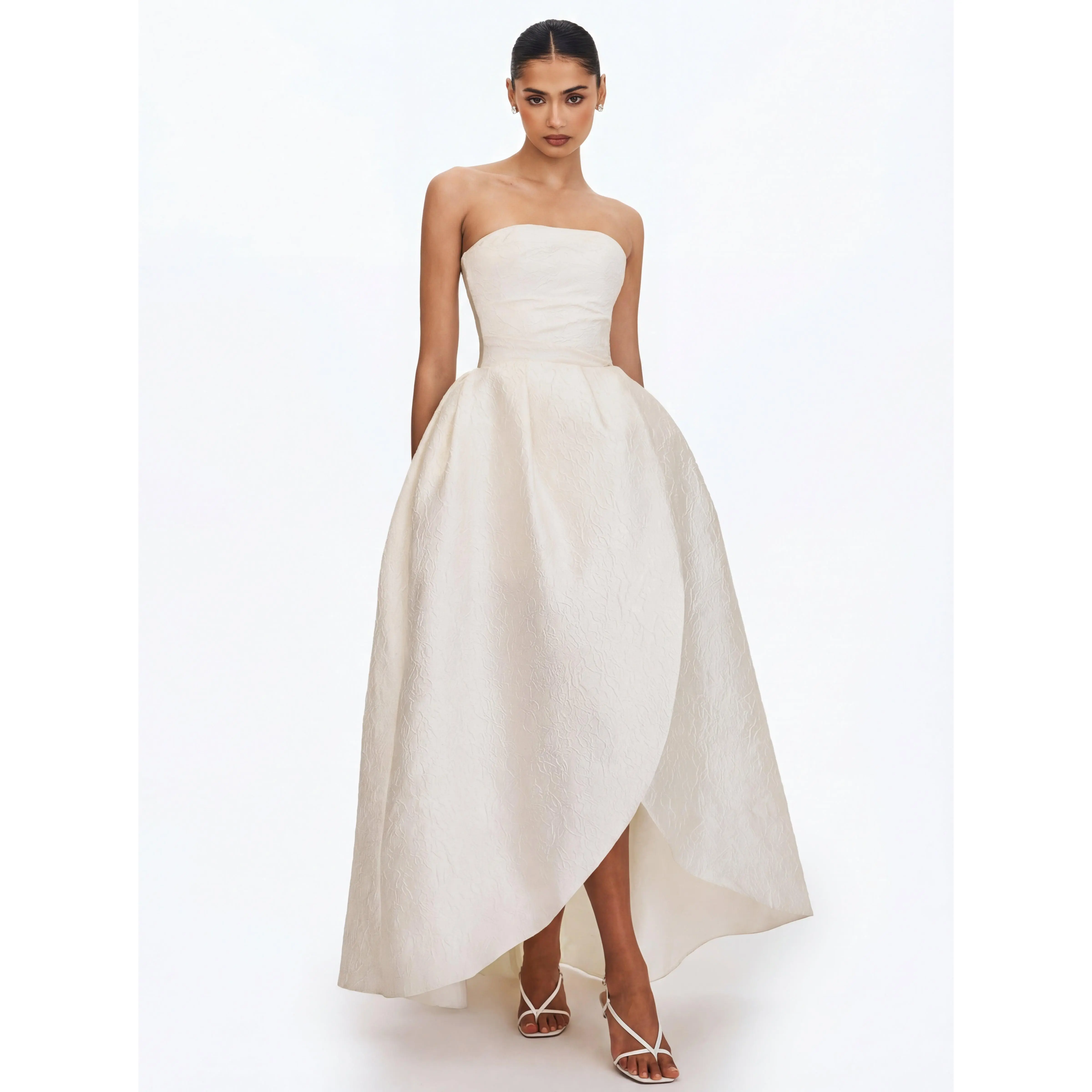 Tomika Ivory Jacquard Dipped Hem Wedding Gown Tomika Ivory Jacquard Dipped Hem Wedding Gown