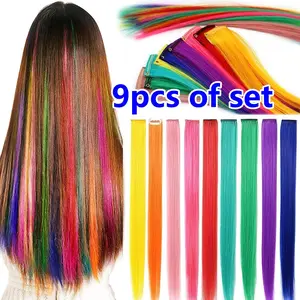 9PCS Multicolor Hair Extension Clips Hair Clip Set | Rainbow Hair Extensions Seamless Straight Extensions Colorful Clip-In & Fixed Style Hair Accessories Perfect for Girls, Daily Wear, Pop, Cosplay, Anime, Festive Costumes, Holiday & Themed Parties