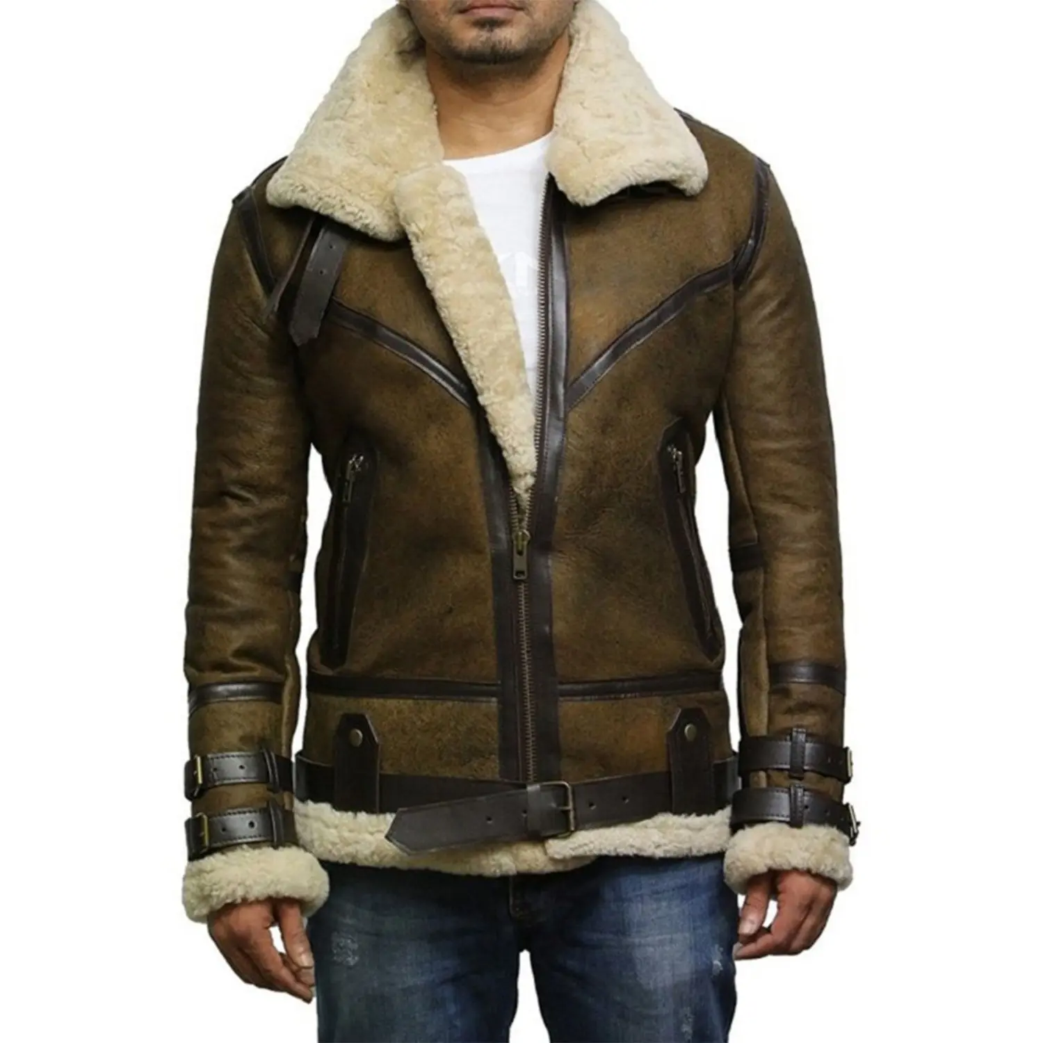 MotorCycleJackets Men's Waxed Green Bomber Real Leather Jacket