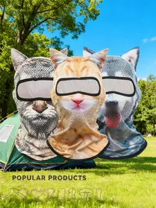 [3pcs]3D Cat Skiing Balaclava Mask with Ears - Cute Animal Design, Breathable & Sun Resistant, Suitable for Music Festivals, Carnival Parties & Outdoor Activities