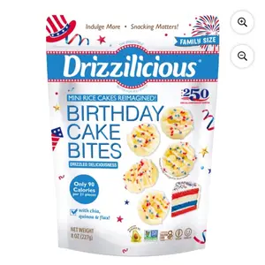 Drizzilicious USA Birthday Cake Mini Rice Cakes 8 oz. Light Crispy Snack with White Chocolate Drizzle