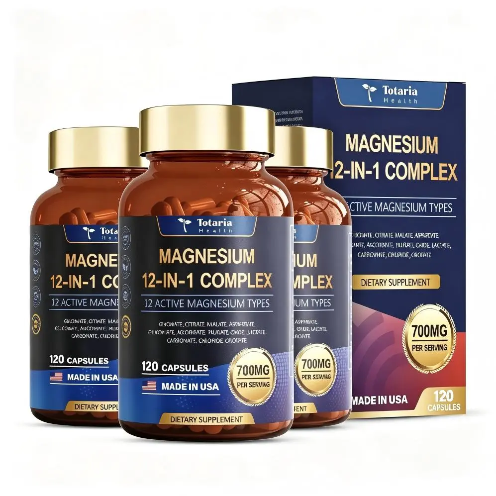 3-pack/2-pack  12-in-1 Magnesium Complex 700mg - Supplement with Glycinate Citrate Malate Oxide Taurate Aspartate Orotate, Vegan Capsules for Muscle, Heart, and Relaxation Support 12-in-1 magnesium complex Healthcare Dietary vitamins women