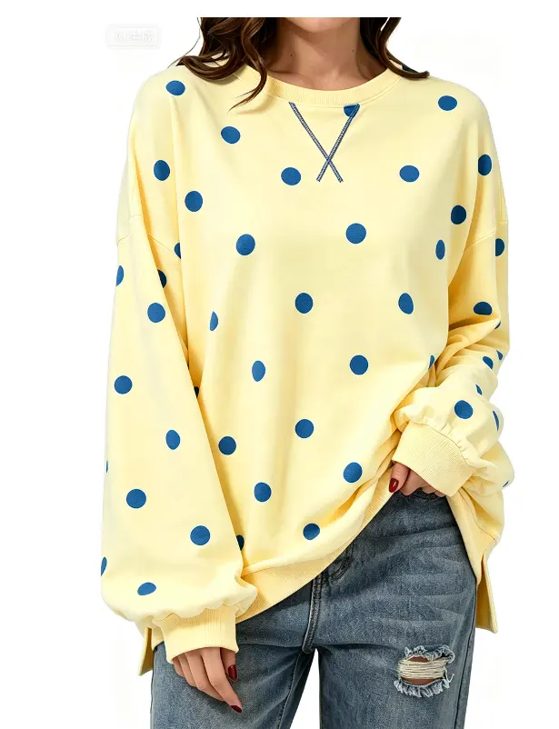 EncoLax Women Oversized Polka Dot Pullover Sweatshirt, 2026 Autumn Contrast Color Block Print Long Sleeve Loose Crew Neck Casual Tops