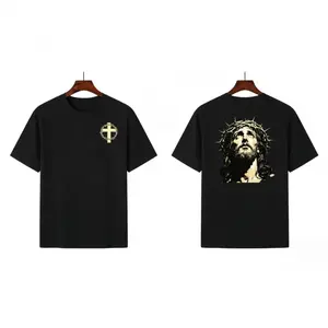 Women's Cotton Short-Sleeve Devout T-Shirt - Double-Sided Printed Iconic Pattern, Streetwear Fabric Garment, Everyday Faith Expression, Unisex Fit
