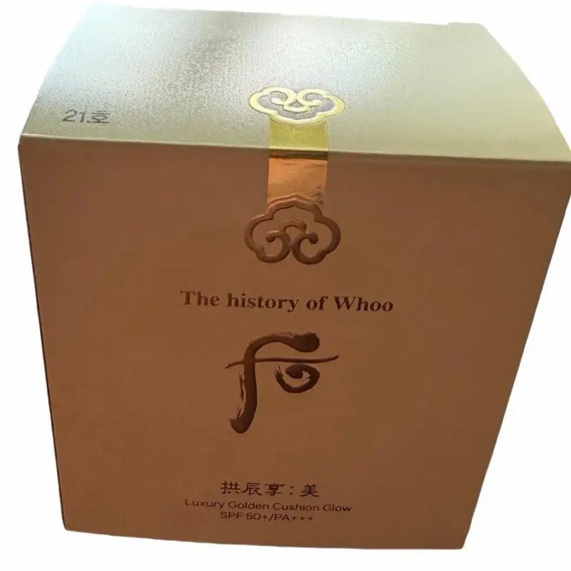 The History of Whoo Luxury Golden Cushion Foundation, SPF50+/PA+++, Moisturizing Hydrating Daily Cosmetic, Tones 21 & 23 (1 Box, 150g) with Storage Feature