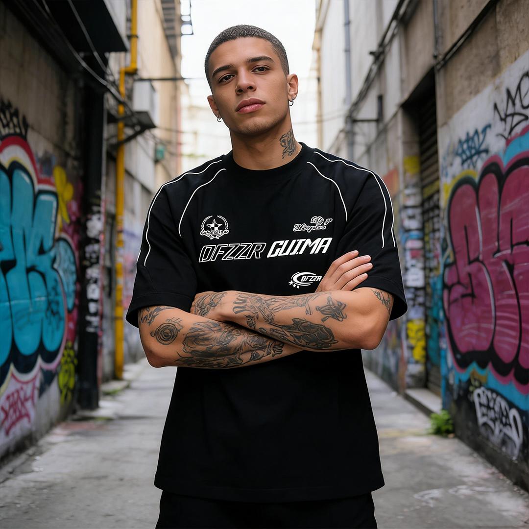 Men's DFZZR GUIMA Racing Graphic Oversized Tee, Y2K Streetwear Loose Fit T-Shirt
