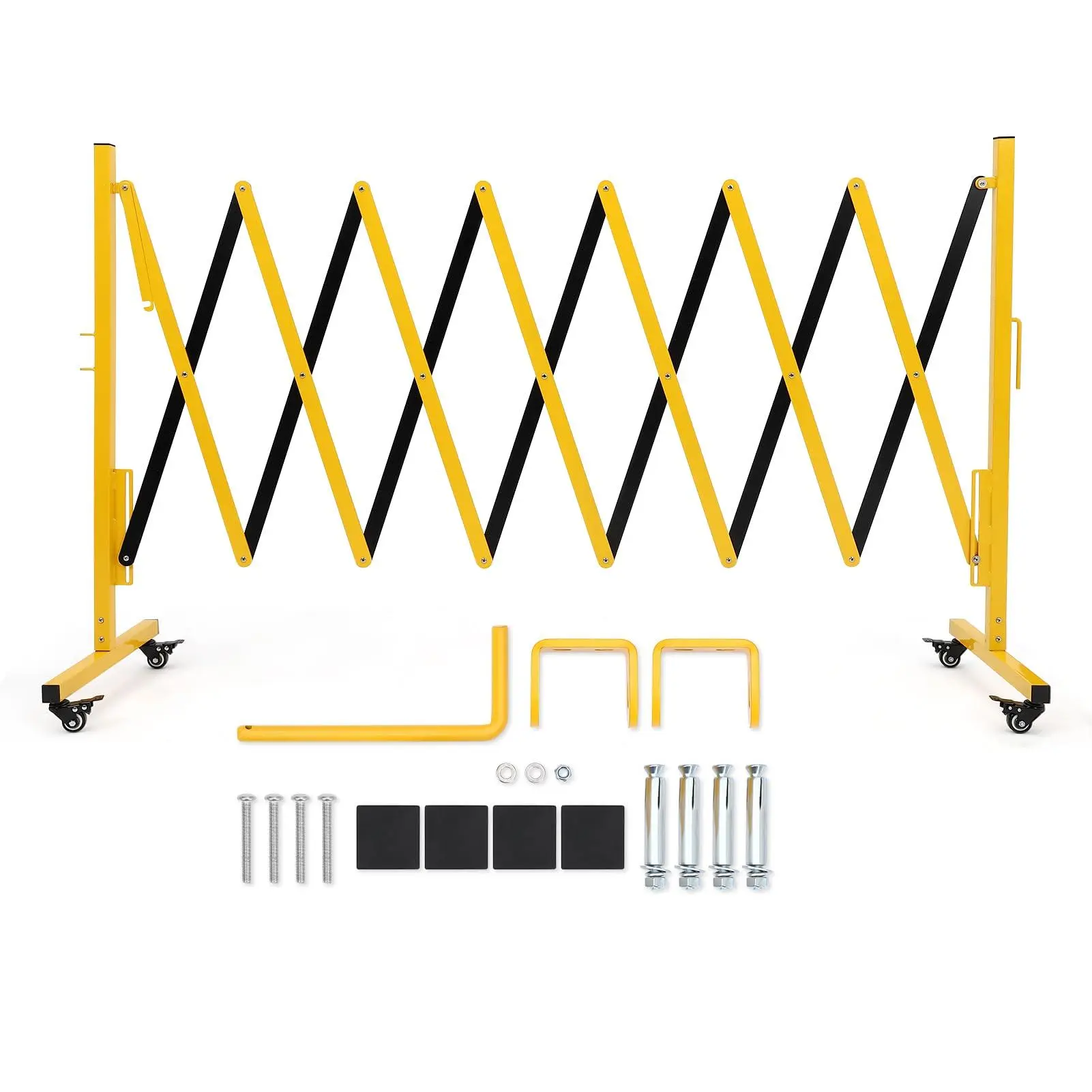 GARVEE Yellow 11 ft Industrial Expandable Metal Barricade - Portable Traffic Safety Barrier Gate with Wheels, Heavy-Duty Fence for Construction Area Crowd Control