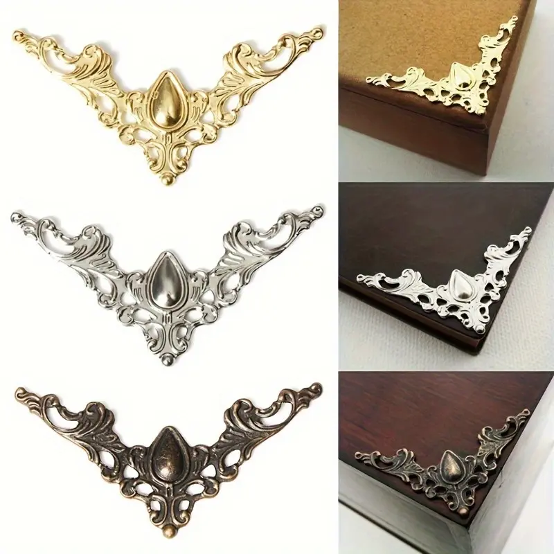 20pcs Antique Brass Metal Corner Protectors, Decorative Scrapbook Album Edge Guards, Wooden Box Embellishments, Jewelry Display Cases, Album Corner Protectors|Vintage Design|Crafted Metal Decor