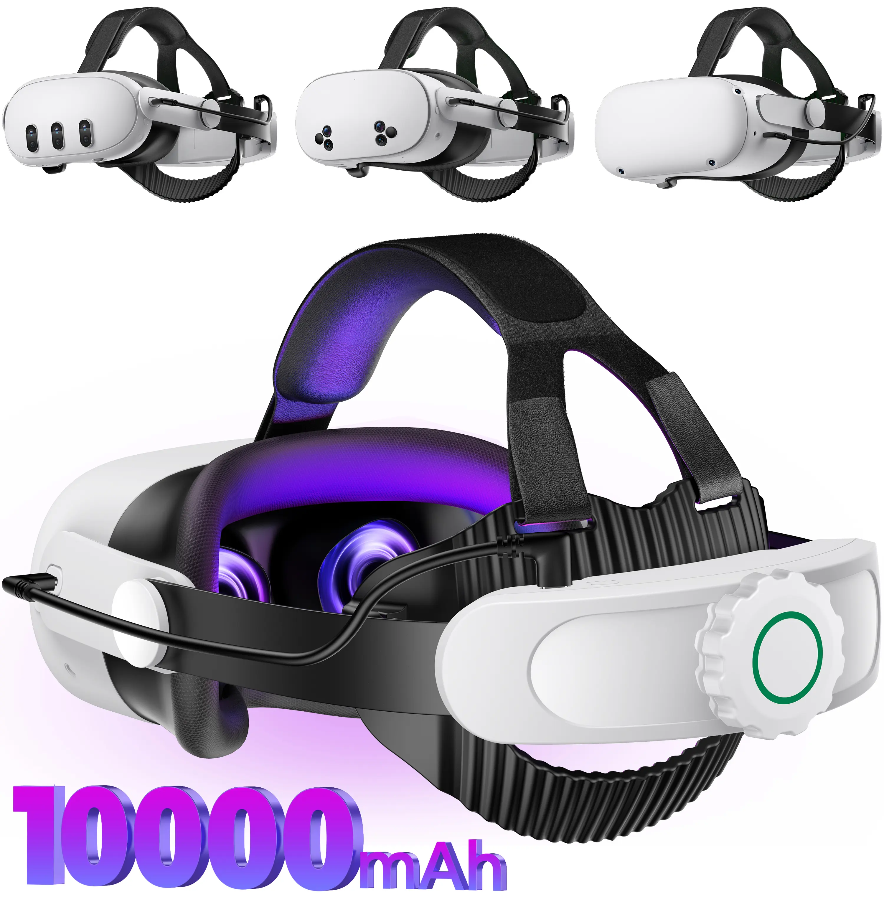 BEBONCOOL VR Head Strap for Meta Quest 2/3/3S Virtual Reality Headset, Adjustable Gear Knob, Ultra-Comfortable Durable Support, 10000mAh Rechargeable Lithium Polymer Battery, Wearable VR Accessories