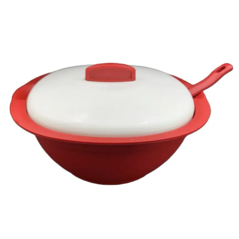 6-Cup Thermal Ceramic Punch Bowl Set with Lids - Vibrant Bright Orange Nonstick Kitchen Preserving Containers for Soup Serving, Keeps Meals Warm