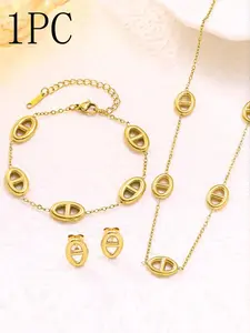 New pig nose design titanium steel bracelet and necklace, fashionable 18K real gold plated, non-fading stainless steel set wholesale Jewelry Sets Jewellery Gift Set