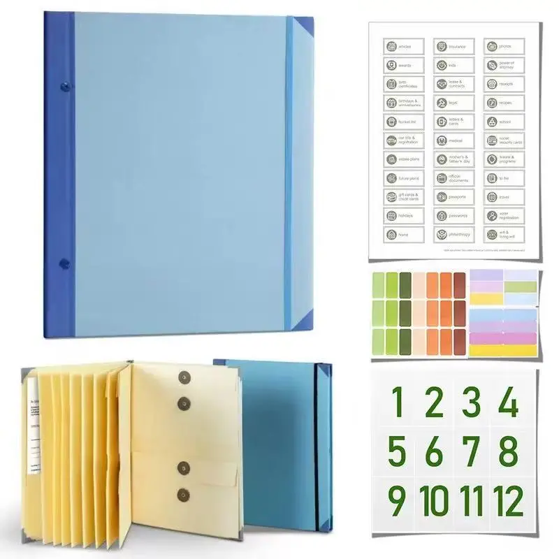 Hard Plastic Important Document Organizer - Office Stationery Supplies, Compact Labeled Storage Binder with Accordion Fold, Desk or Shelf Organizer for Papers, Certificates, Passports, Keeps Items Tidy Secure