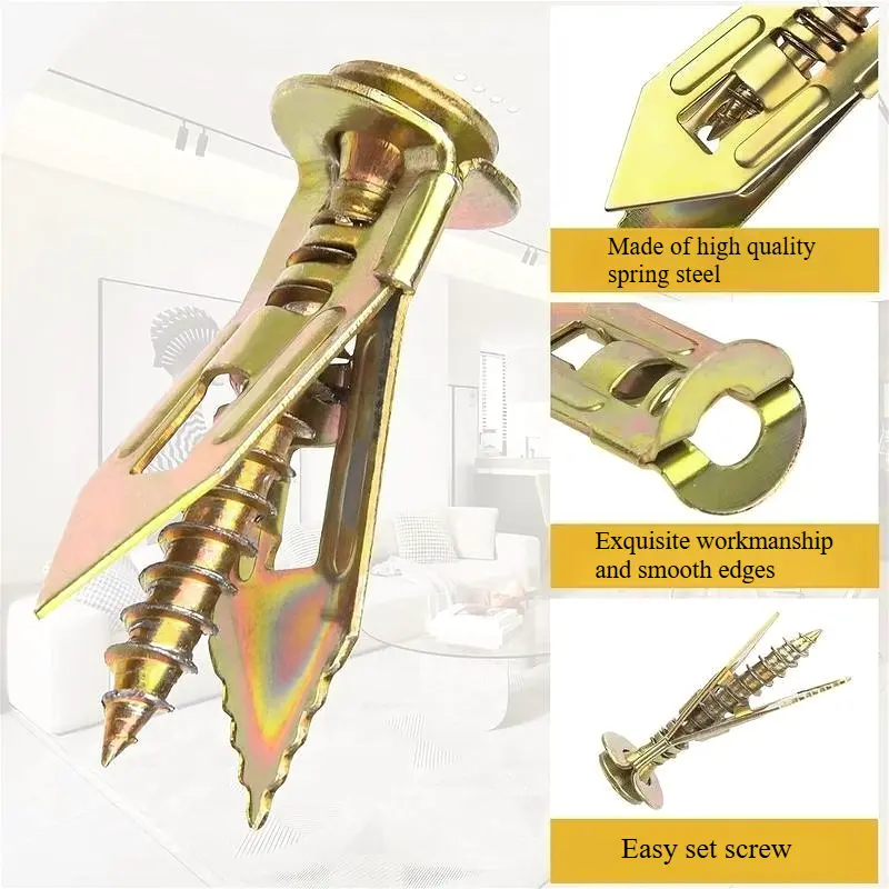 Self-Drilling Plasterboard Anchor and Screw Kit, Hollow Wall Flat-Head Fasteners, Drywall Anchors for TV, Bicycle and Cabinet Installation