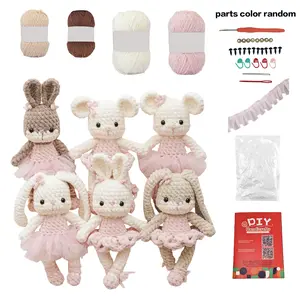 6Pcs Animal Crochet Kit for Beginners, Beginner Crochet Kit for Adults with Step-by-Step Text Tutorials, Ballet Rabbit and Ballet Mouse DIY Knitting Kit, Cute Funny Spring and Summer Home Decorative Ornaments, Birthday Festival Gifts, Crochet Set