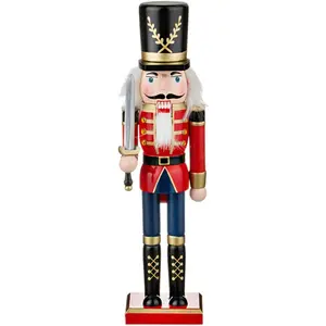 Wooden Nutcracker Ornaments Christmas Decoration Figures Puppet Home Decor (12 Inch) (Sword)