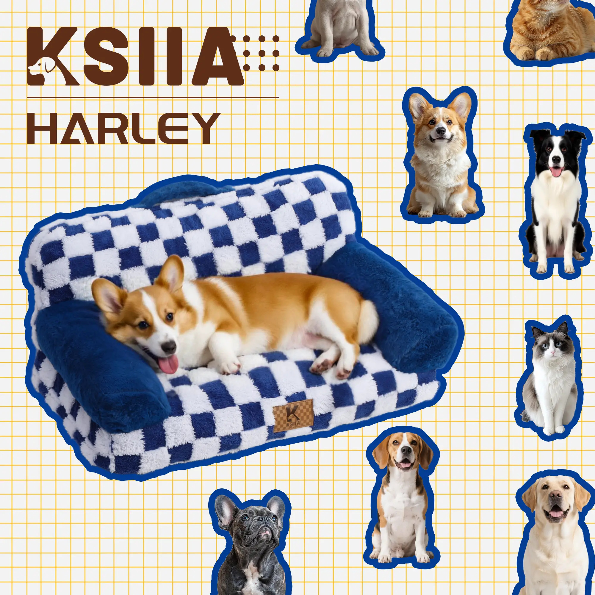 {Bigger Size} KSIIA Portable Pet Sofa with Orthopedic Design, Crafted from Jacquard Brushed Polyester and Anti - slip Material