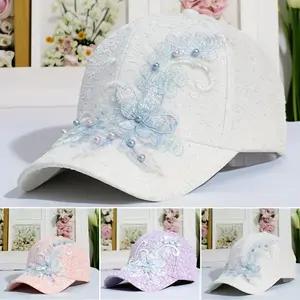 Women’s Floral Embroidered Baseball Cap, Lace Appliqué Sun Protection Hat