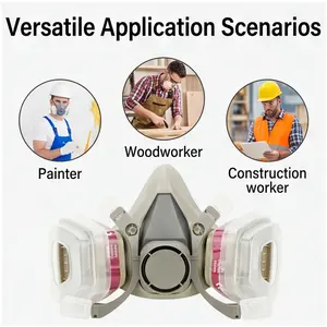 Professional Dual Respirator Gas Mask Set Reusable Full Face Cover with Goggles Double Filter Anti Toxic Anti Dust Chemical Protection Safety Mask for Spray Paint Industrial Construction Welding Grinding Woodworking Wide View Anti Fog Work Respirator