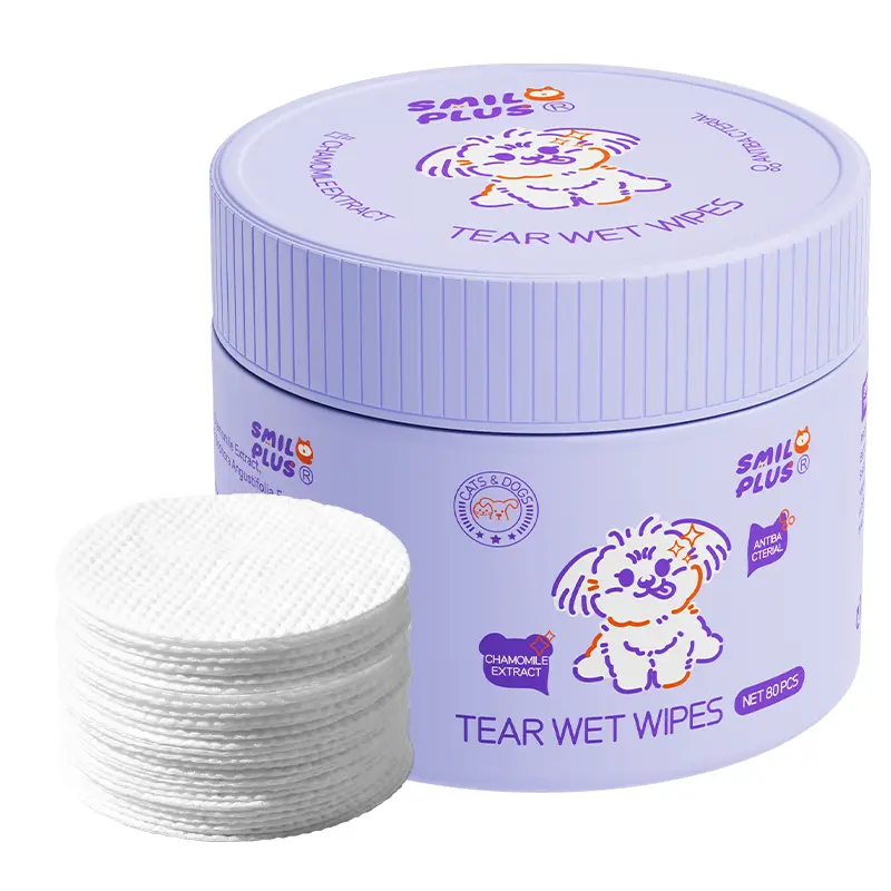 Smileplus Pet  Eye Cleaning Wipes Hypoallergenic Tear Stain Remover for Dogs & Cats, Hand-Injserted Design Double Layer Thickened Gentle Cleaner for Discharge, Crust, Booger & Debris– Soothing Wash for , Wrinkle, Face, 80 Pads  #petlovers drop sooth dr 