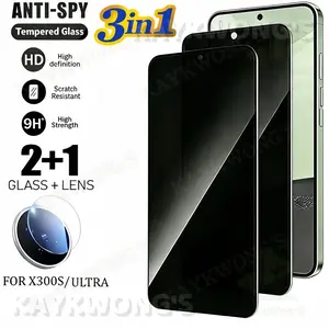 KAYKWONG'S 2pcs Privacy Screen & 1 Camera Lens Protector, For Vivo X300 Ultra/x200 Pro/x300,  Anti-Spy 9h Glass, High Clarity, Smooth Touch, Fingerprint Support