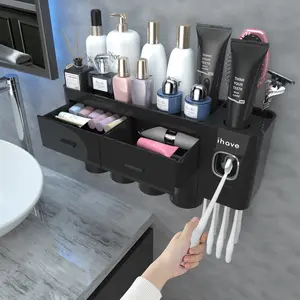 iHave 2-4 Cup Toothbrush Holders for Bathrooms - Wall Mounted with Toothpaste Dispenser - CosmeticDrawe, Large Capacity Tray & Bathroom Accessories Bottles Home Goods Organizer Organizing tiktokshopspringglowup summervibes