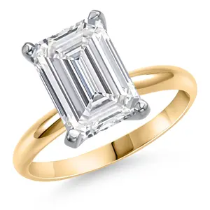 Gem Stone King 14K Two Tone Gold 11X9MM Emerald Cut Gemstone Birthstone Solitaire Engagement Ring For Women | Wedding Anniversary Promise Gold Ring For Women | Available in Size 5 to 9