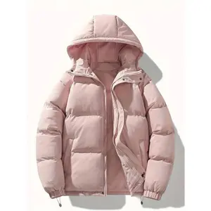 Polyester Fiber Filled Unisex Hooded Puffer Jacket, Long Sleeve, Regular Fit, With Drawstring, Zipper Placket, For Daily Casual Wear, Spring/Autumn/Winter Coat, winter coat hoodie jacket