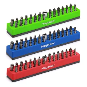 CASOMAN 3PCS 1/4" Magnetic Hex Bit Holder Rack Organizer, 129 Holes, 1/4-Inch Drill Bit Holder, 3 Racks, Magnetic Bit Holder with Magnet Base for Screwdriver Bits