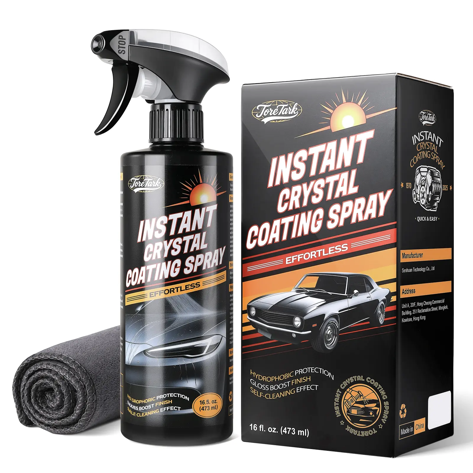 TORETARK Instant Crystal Coating Spary, Instantly Forms a Film, Quickly Repels Water, Resists Acid Rain and UV Corrosion, Brightens Car Paint, Prevents Dirt and Dust