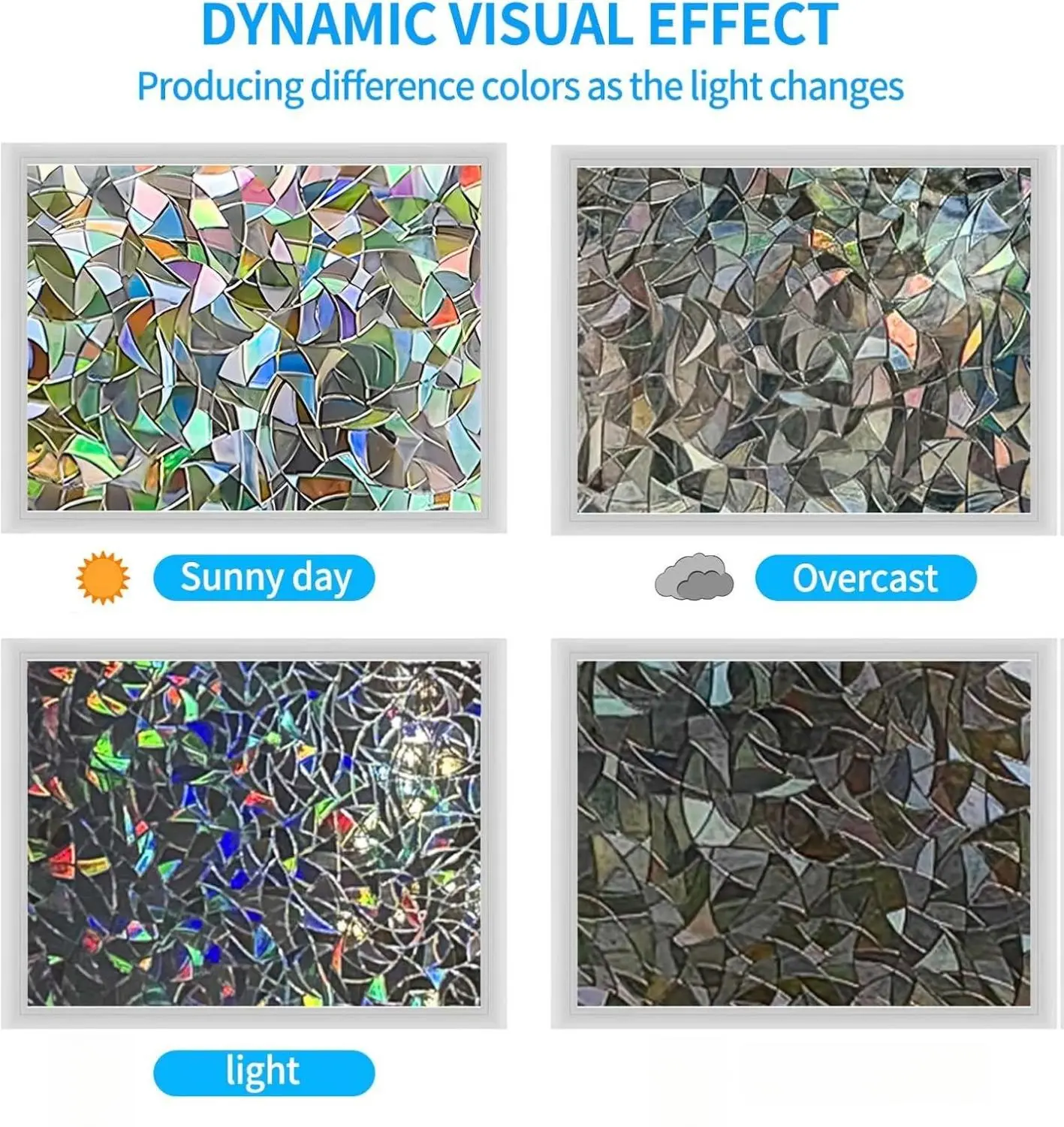 Rainbow Window Privacy Film - 3D Static Cling Sticker, Non-Adhesive Stained Glass Decals for Home Office - Privacy Protection & Decorative Vinyl