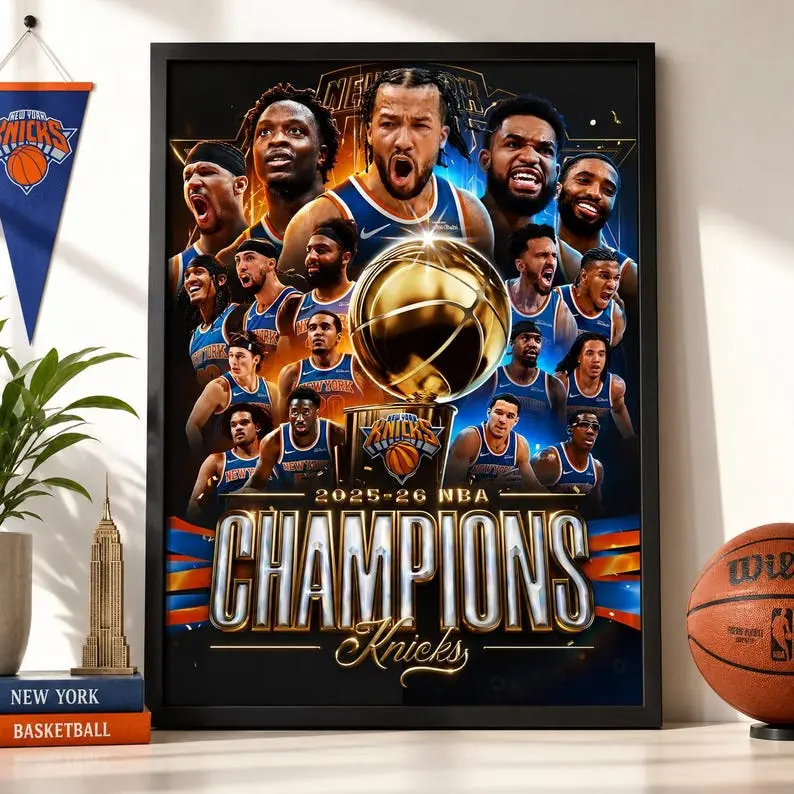 New York Knicks Champions Poster, 2026 NBA Finals Wall Art, Brunson KAT Anunoby Basketball Print, Knicks Gift1 sohochic
