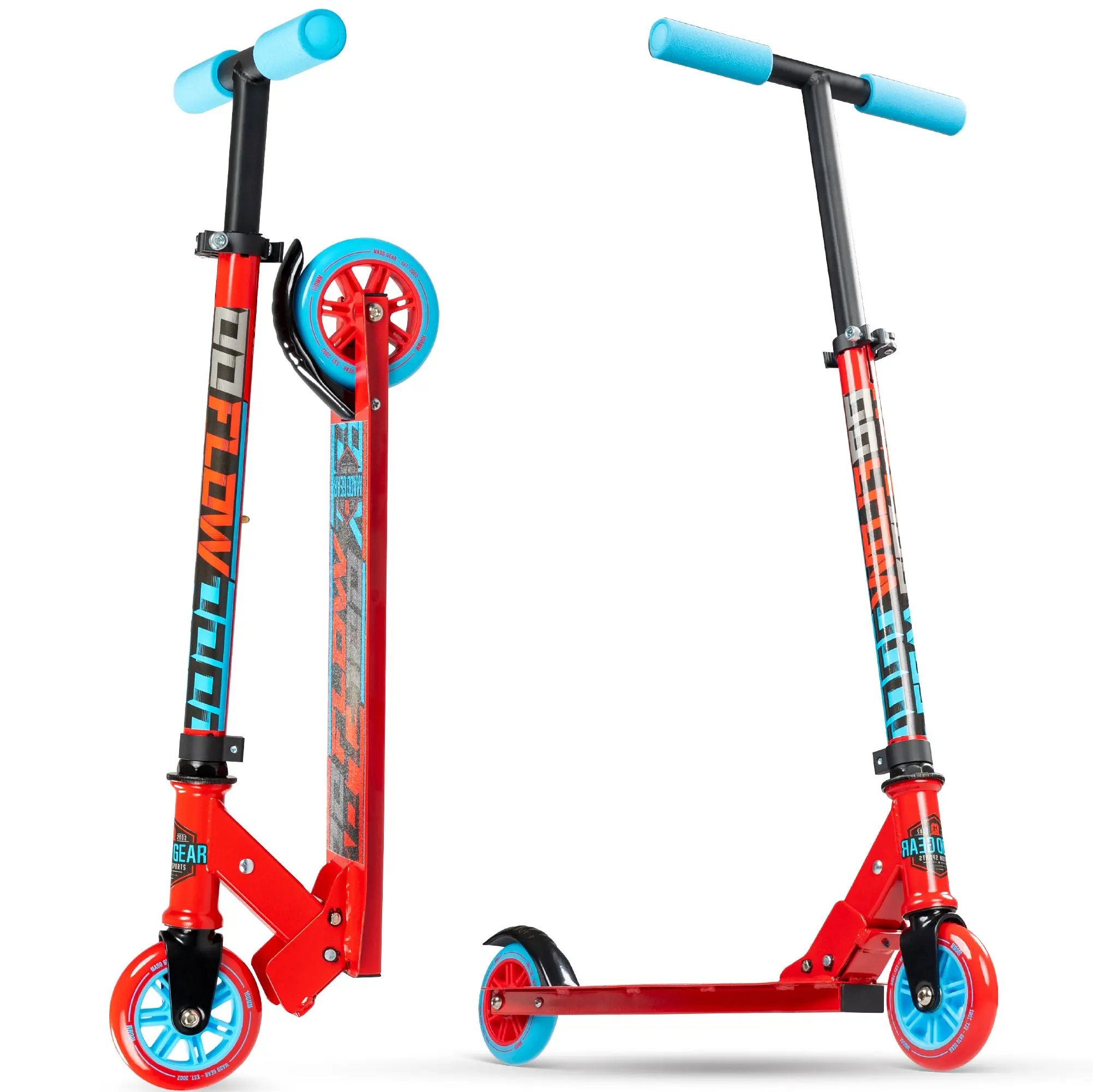 Madd Gear Flow 100 Folding Scooter - Red / Blue Madd Gear Flow 100 Folding Scooter - Red / Blue