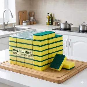 50 ( PACK ) Individually wrapped Sponges, Kitchen Dishwashing Sponge Bulk, Non Scratch Dishes Scouring Pad Dishcloth, Odor-Free Sponge Wipes for Household Cleaning Dishes Travel Apartments, (free 10 squish toys by brand)
