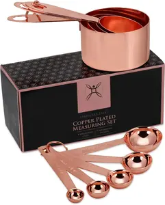 Copper Measuring Cups and Spoons Stainless Steel 9 count with 2 Rings