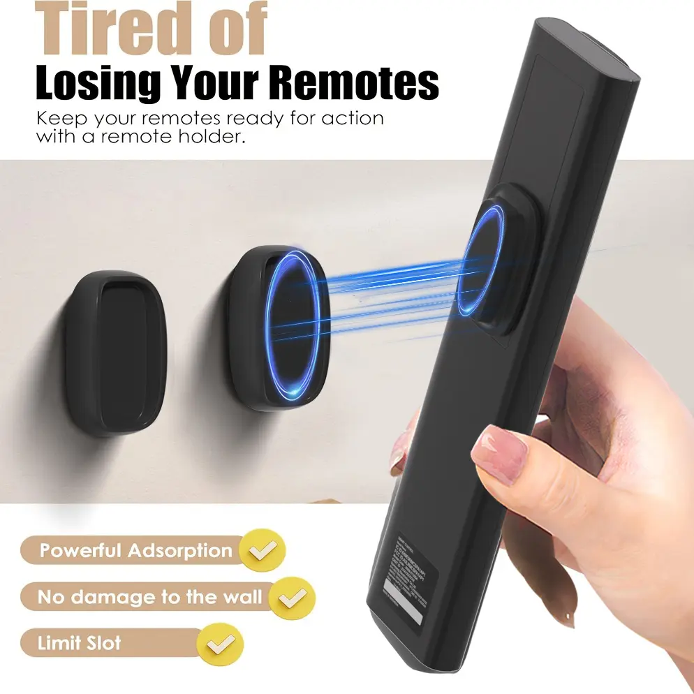 no hole hooks Magnetic Remote Holder 4 Pack with Strong Self Adhesive Mount Durable Silicone Organizer for TV Fan or Wall Practical Anniversary Gift - Smooth storage shelf organizer suction cup and drain holes remote control holder