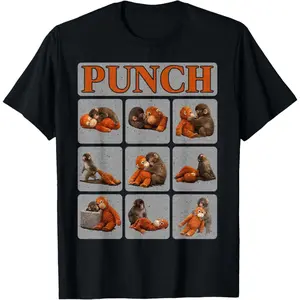 Men's cute baby monkey named Punch, featuring humorous and affectionate interactions between monkeys and a stuffed toy monkey Graphic T-Shirt - Short Sleeve Crew Neck Regular Fit Casual Wear | Soft & Breathable Fabric, Durable Print, Everyday Comfort,