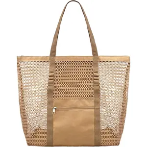Mesh Beach Bags for with Zipper Foldable Hobo Tote Bag Shoulder Bags for Swimming Pools