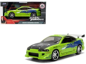 Jada Toys 1:32 Brian's Mitsubishi Eclipse Green with Graphics (Damaged Version) "The Fast and the Furious" (2001) Diecast Model Car