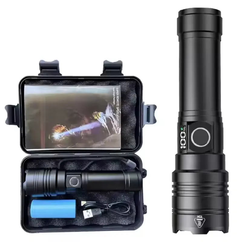 Rechargeable Flashlight 50000 Lumens Long Range Super Bright USB C LED Flashlight Long Life 5 Modes Powerful Zoomable Flashlights for