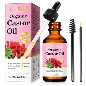 Elaimei Organic Cold-Pressed Castor Oil 60ML, Nourishing Skin Care Serum Massage Oil with Organic Ingredients, Rich in Omega & Ricinoleic Acid, Suitable for All Skin Types
