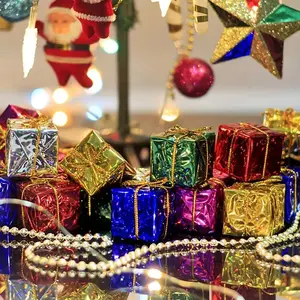 60pcs, Mini Christmas Ornaments Handwork Gift Box Xmas Tree Accessories New Year Party Decor Candy Gift Boxes Pendant