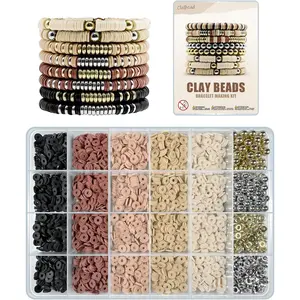 Bracelet Making Kit 3200Pcs Clay Beads Bracelet Kit with Gold Beads and Sliver Beads Earth Tone