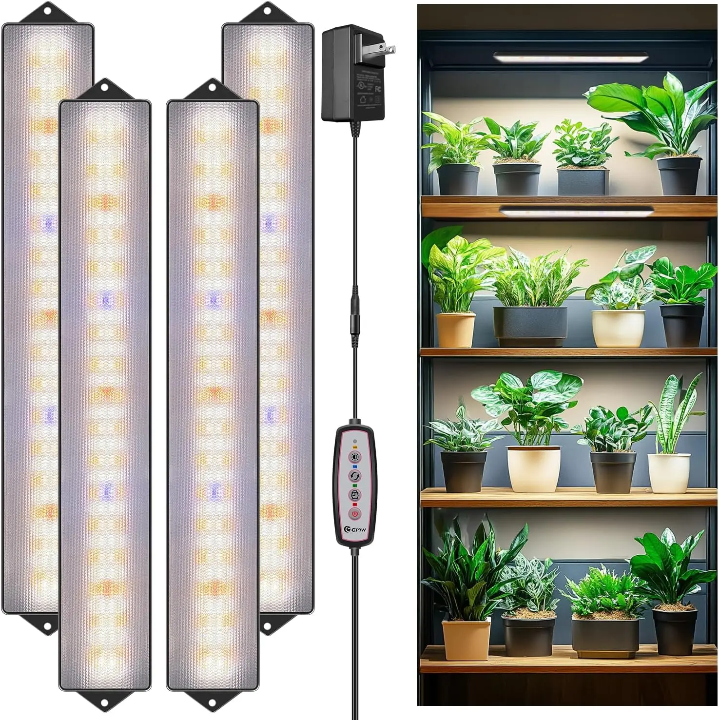 Grow Light Strips for Indoor , 420 LEDs Full Spectrum  Light for Indoor Growing with Upgared 4/8/12/16H Auto Timer, Grow Lamp Bar for Seedling Succulent, 13.8 Inches, 4 Pack