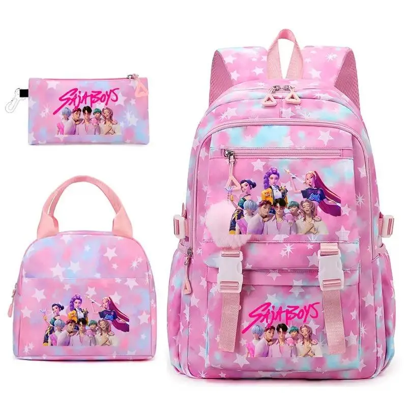 3-Piece School Backpack Set for Girls Teens, Back to School Pink Star Backpack with Lunch Bag Pencil Pouch, 15.6in Laptop Bag, Cute Cartoon Anime Style Shoulder Bag for Girls, Back to School Travel Birthday Gift